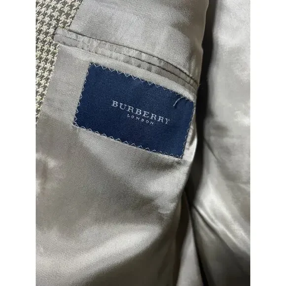 Vintage Burberrry London Sport Coat 43R Brown Tan Houndstooth Suit - Picture 9 of 15